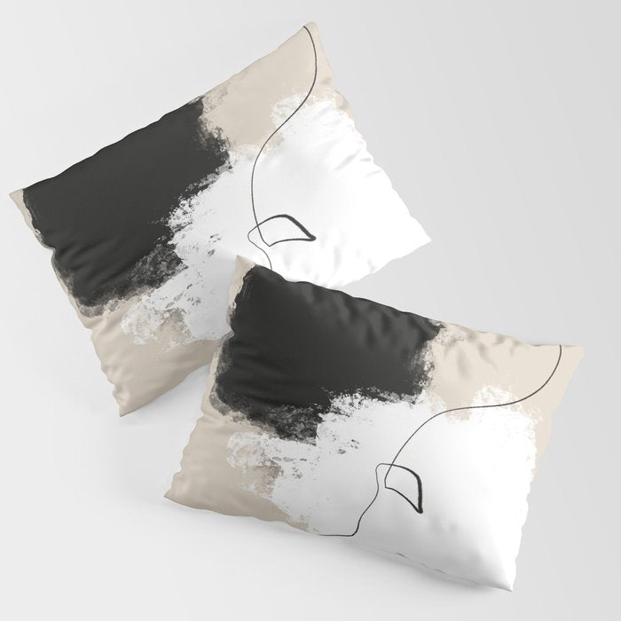 Modern Neutral Abstract Art, Beige, Black and White, Brushstroke Art Print by Synplus Pillow Sham Gallery Image 3