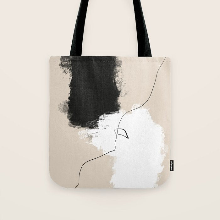 Modern Neutral Abstract Art, Beige, Black and White, Brushstroke Art Print by Synplus Tote Bag Gallery Image 1