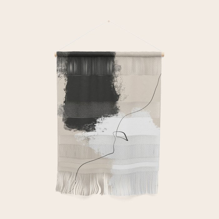 Modern Neutral Abstract Art, Beige, Black and White, Brushstroke Art Print by Synplus Wall Hanging Gallery Image 1