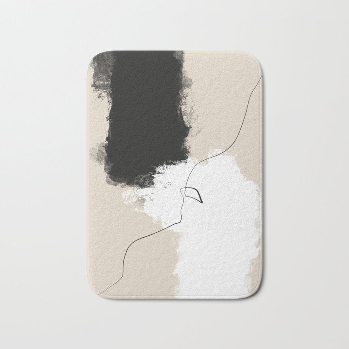 Modern Neutral Abstract Art, Beige, Black and White, Brushstroke Art Print by Synplus Bath Mat Gallery Image 1