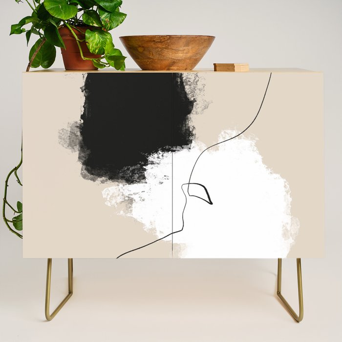 Modern Neutral Abstract Art, Beige, Black and White, Brushstroke Art Print by Synplus Credenza Gallery Image 1