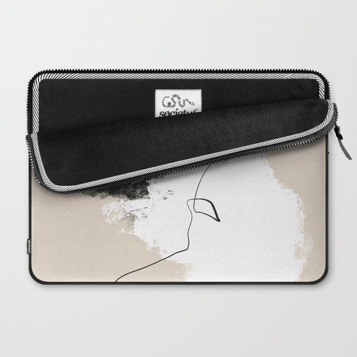Modern Neutral Abstract Art, Beige, Black and White, Brushstroke Art Print by Synplus Laptop Sleeve Gallery Image 2