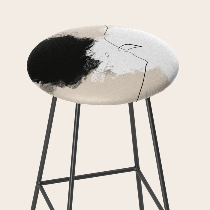 Modern Neutral Abstract Art, Beige, Black and White, Brushstroke Art Print by Synplus Stool Gallery Image 2