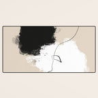 Modern Neutral Abstract Art, Beige, Black and White, Brushstroke Art Print by Synplus Desk Mat Gallery Image 3