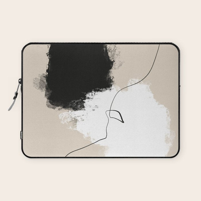 Modern Neutral Abstract Art, Beige, Black and White, Brushstroke Art Print by Synplus Laptop Sleeve Gallery Image 1
