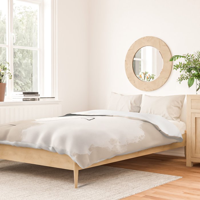 Modern Neutral Abstract Art, Beige, Black and White, Brushstroke Art Print by Synplus Duvet Cover Gallery Image 2