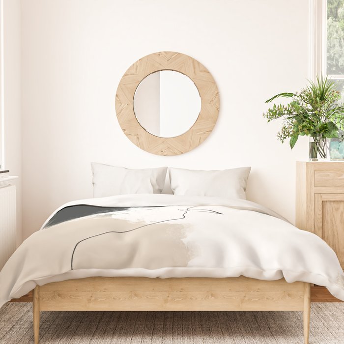 Modern Neutral Abstract Art, Beige, Black and White, Brushstroke Art Print by Synplus Duvet Cover Gallery Image 3