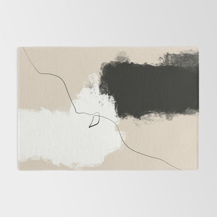 Modern Neutral Abstract Art, Beige, Black and White, Brushstroke Art Print by Synplus Rug Gallery Image 2