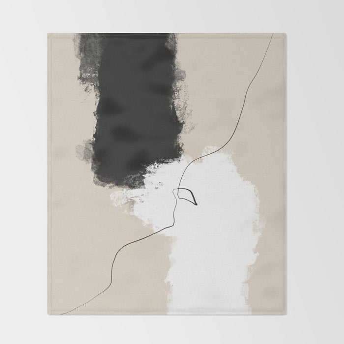 Modern Neutral Abstract Art, Beige, Black and White, Brushstroke Art Print by Synplus Throw Blanket Gallery Image 2