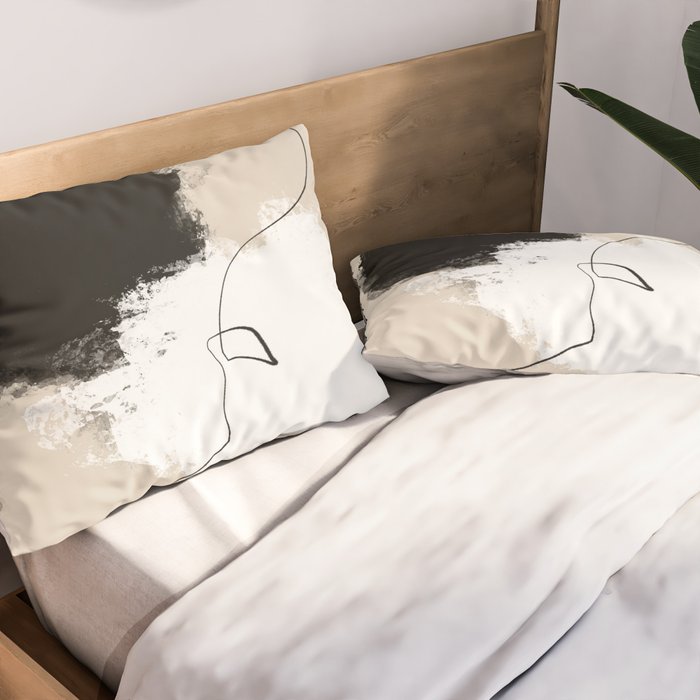 Modern Neutral Abstract Art, Beige, Black and White, Brushstroke Art Print by Synplus Pillow Sham Gallery Image 2