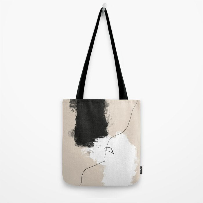 Modern Neutral Abstract Art, Beige, Black and White, Brushstroke Art Print by Synplus Tote Bag Gallery Image 2
