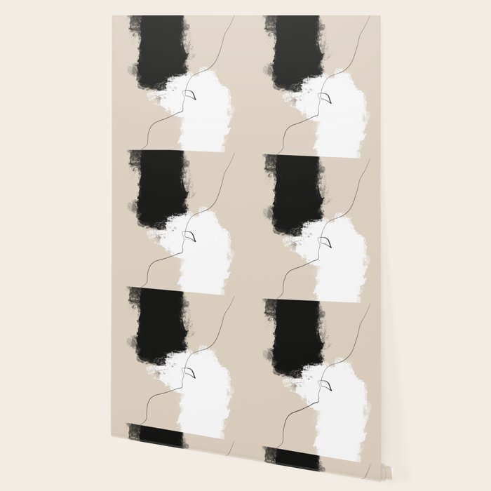 Modern Neutral Abstract Art, Beige, Black and White, Brushstroke Art Print by Synplus Wallpaper Gallery Image 2