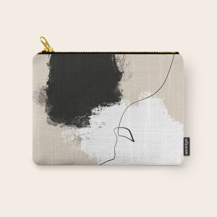 Modern Neutral Abstract Art, Beige, Black and White, Brushstroke Art Print by Synplus Carry All Pouch Gallery Image 1
