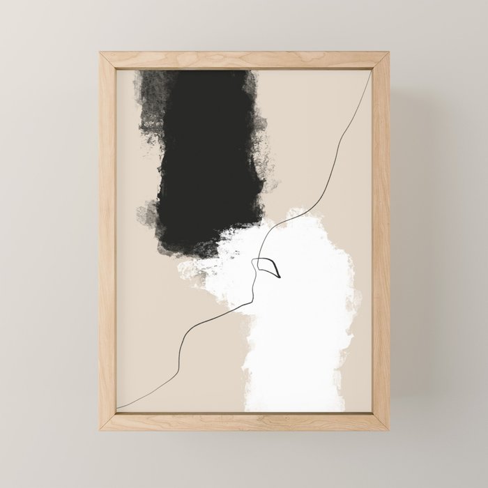 Modern Neutral Abstract Art, Beige, Black and White, Brushstroke Art Print by Synplus Mini Art Print Gallery Image 1