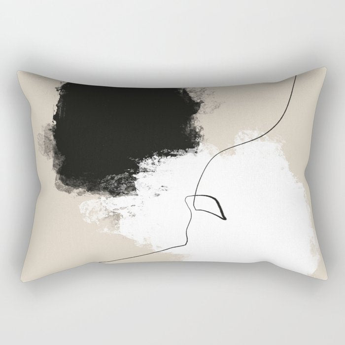 Modern Neutral Abstract Art, Beige, Black and White, Brushstroke Art Print by Synplus Rectangular Pillow Gallery Image 2