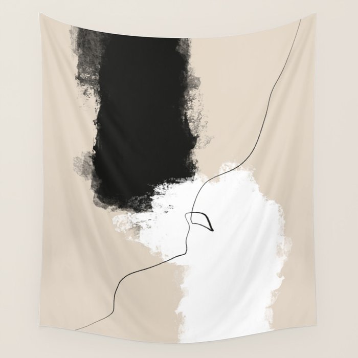 Modern Neutral Abstract Art, Beige, Black and White, Brushstroke Art Print by Synplus Wall Tapestry Gallery Image 4