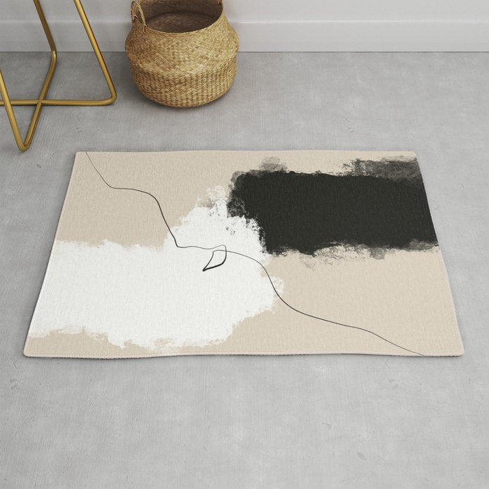 Modern Neutral Abstract Art, Beige, Black and White, Brushstroke Art Print by Synplus Rug Gallery Image 1