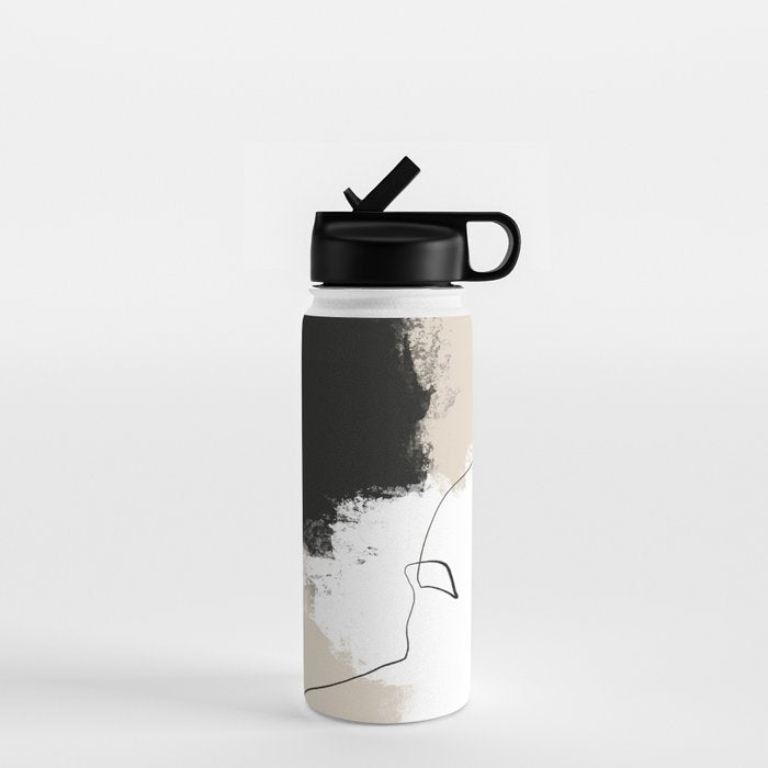 Modern Neutral Abstract Art, Beige, Black and White, Brushstroke Art Print by Synplus Water Bottle Gallery Image 1