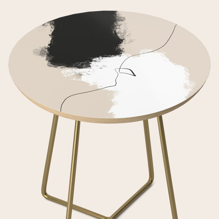 Modern Neutral Abstract Art, Beige, Black and White, Brushstroke Art Print by Synplus Side Table Gallery Image 2