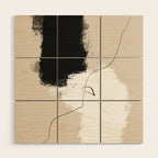 Modern Neutral Abstract Art, Beige, Black and White, Brushstroke Art Print by Synplus Wood Wall Art Gallery Image 1