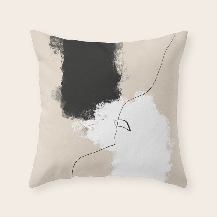 Modern Neutral Abstract Art, Beige, Black and White, Brushstroke Art Print by Synplus Throw Pillow Gallery Image 6
