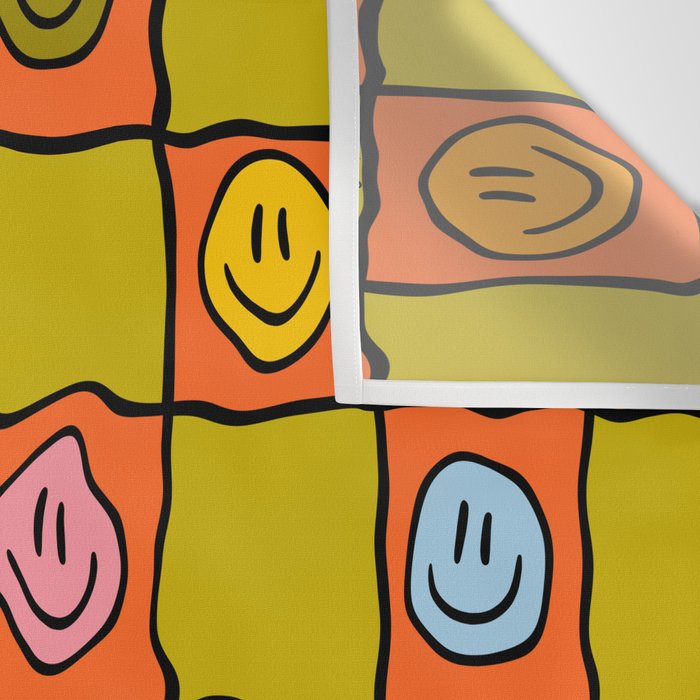 Green Happy Face Checkered Print Wall Tapestry Gallery Image 3