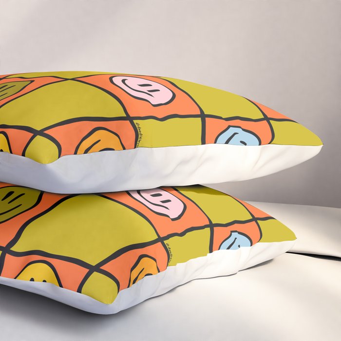 Green Happy Face Checkered Print Pillow Sham Gallery Image 3