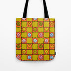 Green Happy Face Checkered Print Tote Bag Gallery Image 1