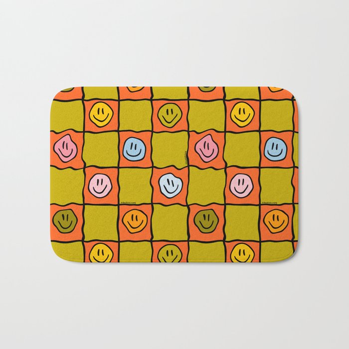 Green Happy Face Checkered Print Bath Mat Gallery Image 1