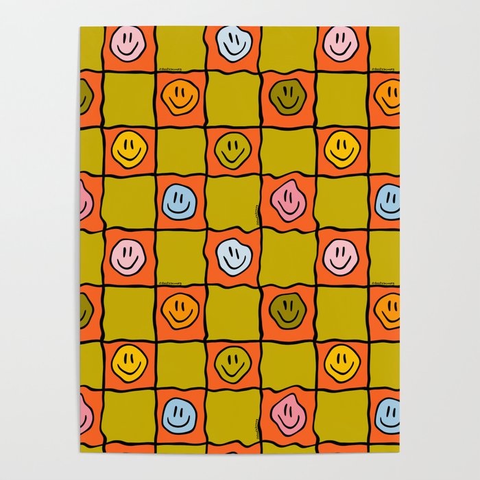 Green Happy Face Checkered Print Poster Gallery Image 4