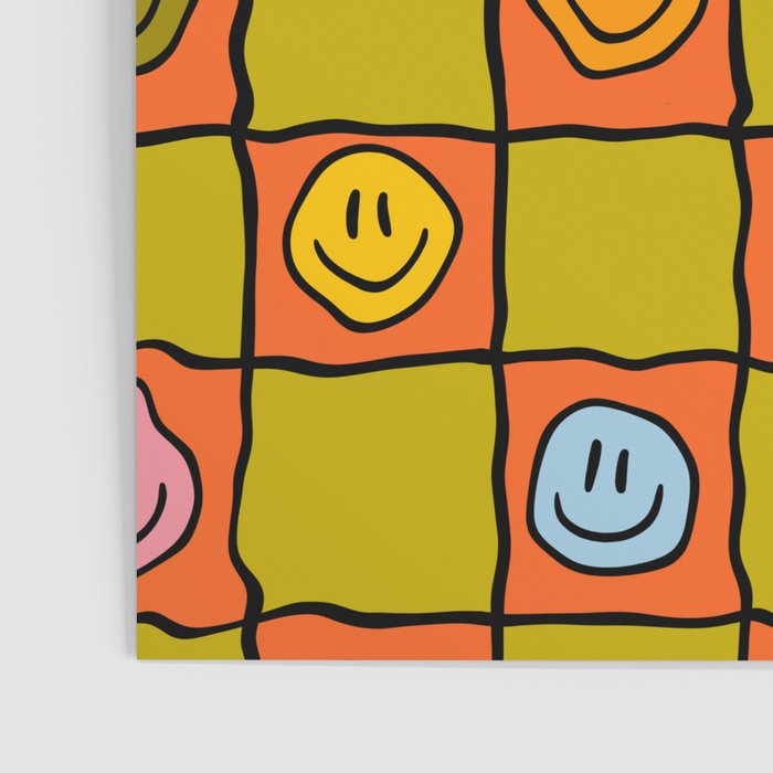 Green Happy Face Checkered Print Poster Gallery Image 3