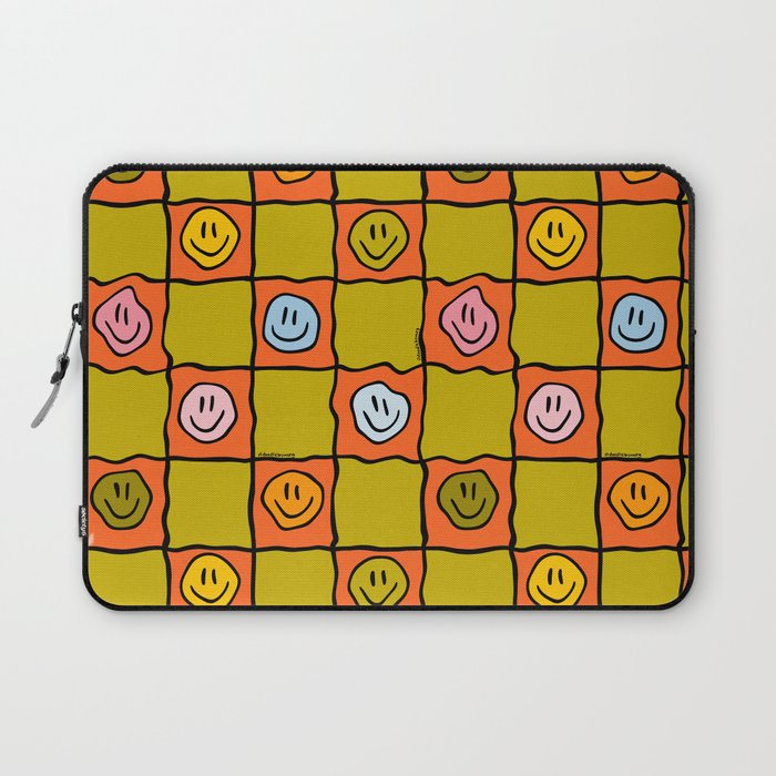Green Happy Face Checkered Print Laptop Sleeve Gallery Image 1