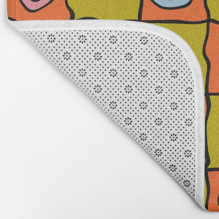 Green Happy Face Checkered Print Bath Mat Gallery Image 2