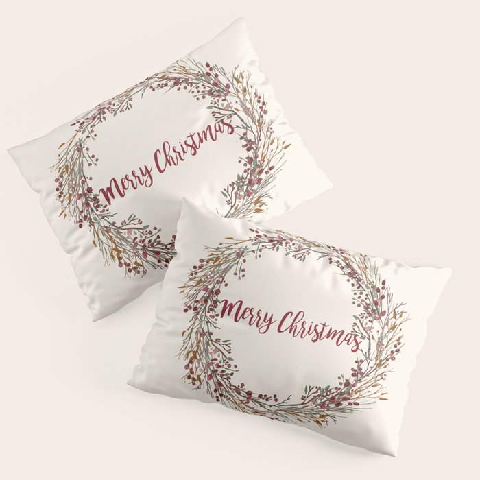 Merry Christmas Wreath Pillow Sham Gallery Image 3