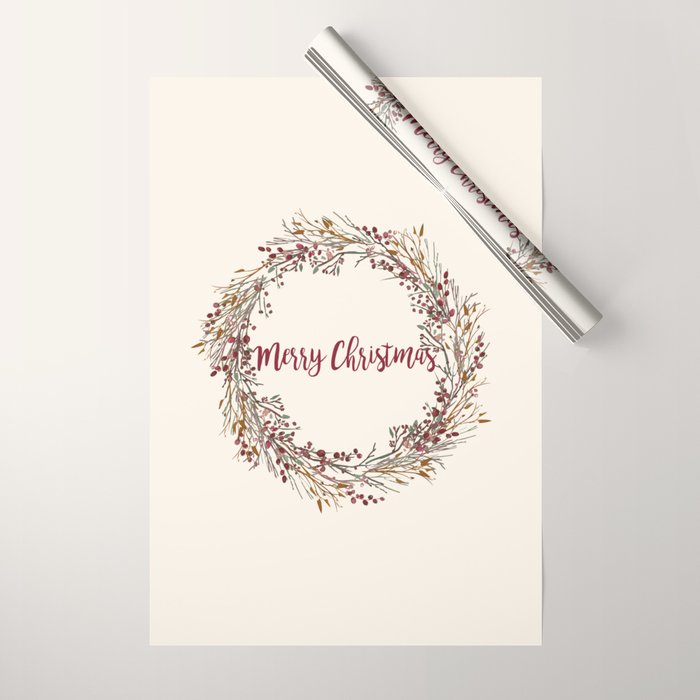 Merry Christmas Wreath Wrapping Paper Gallery Image 1