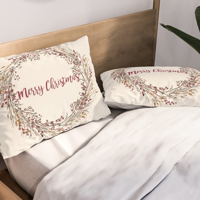 Merry Christmas Wreath Pillow Sham Gallery Image 2