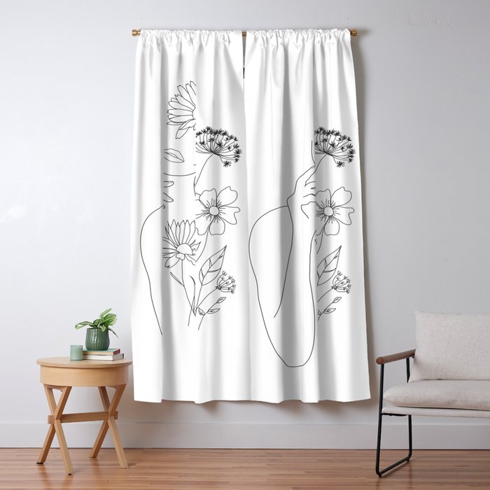 Minimal Line Art Woman with Flowers III Window Curtain Gallery Image 5