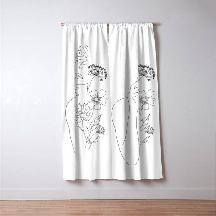 Minimal Line Art Woman with Flowers III Window Curtain Gallery Image 3