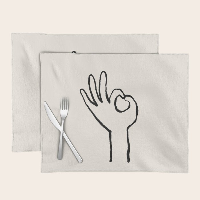 OK sign hand black and white hand drawing Placemat Gallery Image 1
