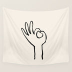 OK sign hand black and white hand drawing Wall Tapestry Gallery Image 4