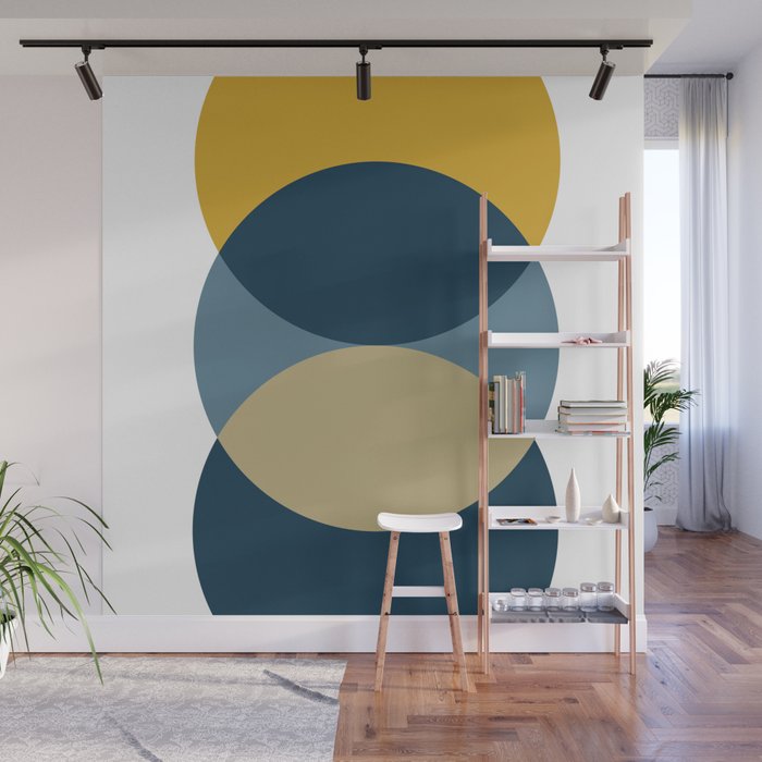 Rise of the Sun - Yellow, Blue, Geometric Art Wall Mural Gallery Image 1
