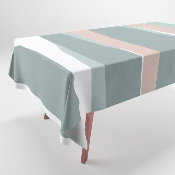 Festive, Abstract, Stripes Pattern, Pink, Green, White Tablecloth Gallery Image 1