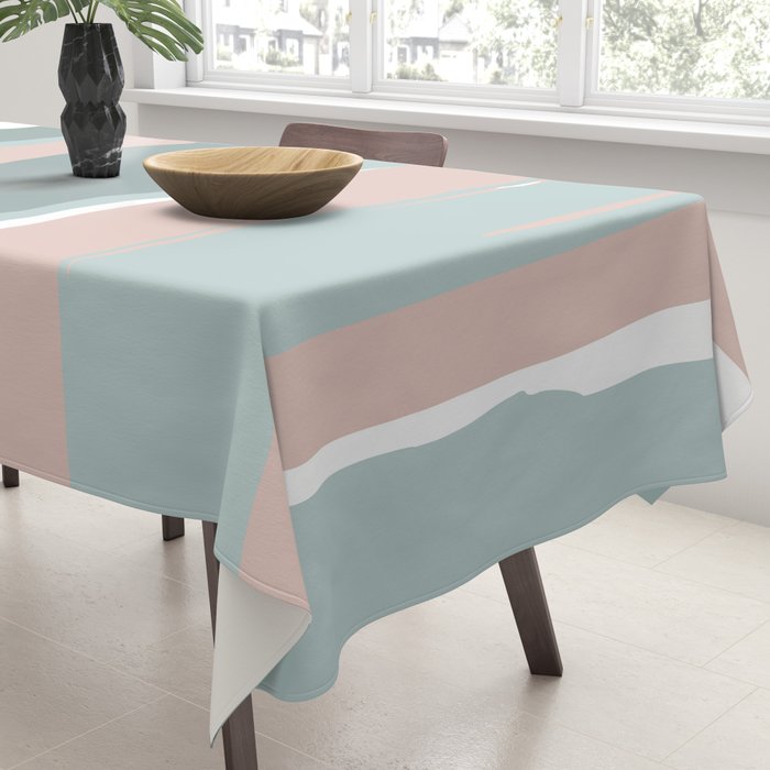 Festive, Abstract, Stripes Pattern, Pink, Green, White Tablecloth Gallery Image 3