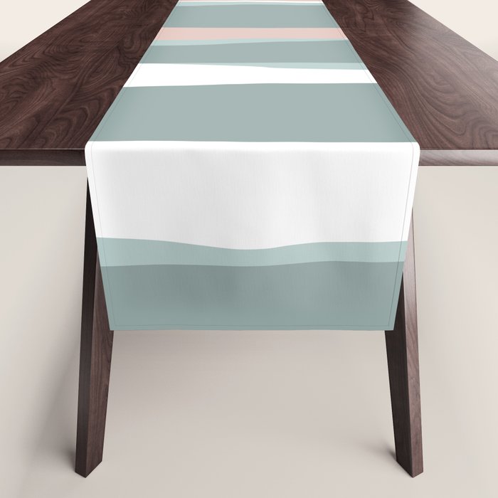 Festive, Abstract, Stripes Pattern, Pink, Green, White Table Runner Gallery Image 1