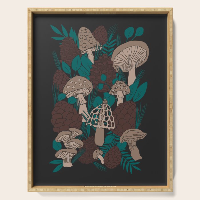 Moody Mushrooms and Pinecones Serving Tray Gallery Image 1