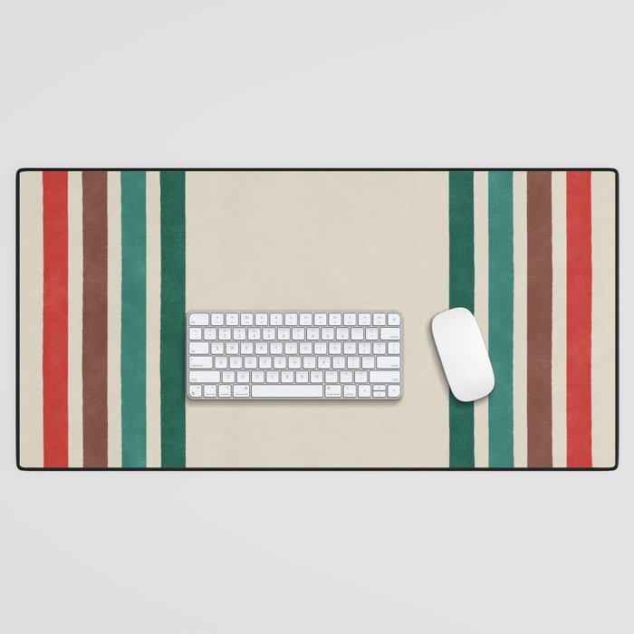 Blanket Stripe - vintage teal, green, brown, and red Desk Mat Gallery Image 1