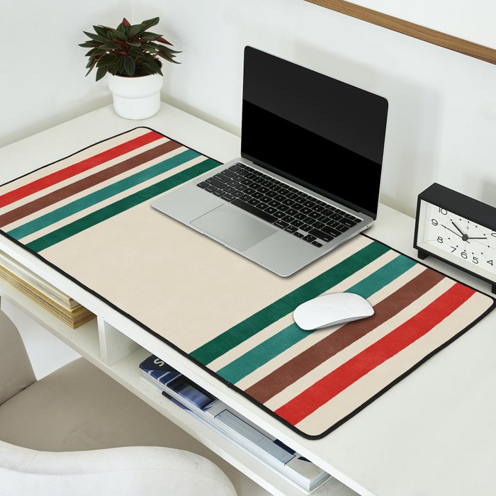Blanket Stripe - vintage teal, green, brown, and red Desk Mat Gallery Image 2