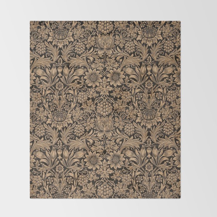 William Morris Pure Sunflower Brown Maple Lichen Vintage Pattern Throw Blanket Gallery Image 2