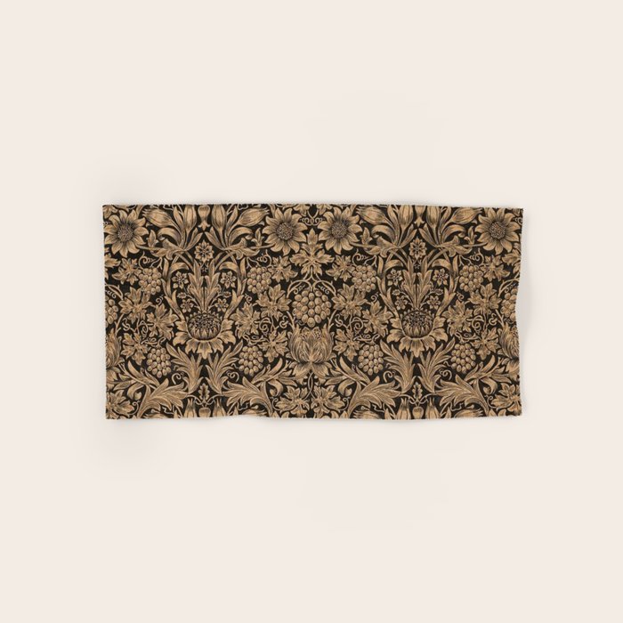 William Morris Pure Sunflower Brown Maple Lichen Vintage Pattern Bath Towel Gallery Image 1