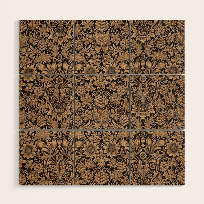 William Morris Pure Sunflower Brown Maple Lichen Vintage Pattern Wood Wall Art Gallery Image 1